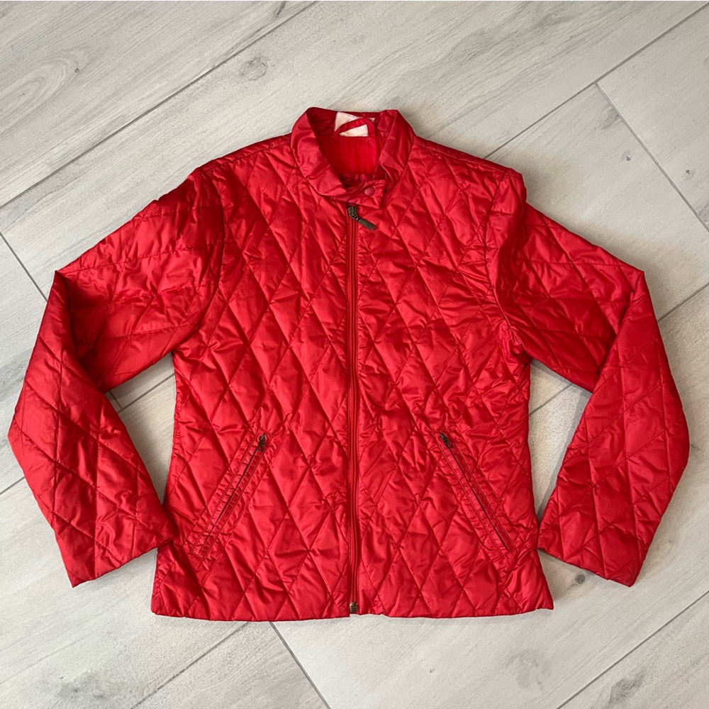 Moncler Red Puffer Jacket with Diamond Quilting